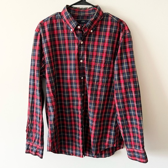J. Crew Bundle of 2 Plaid Button Down Shirts Red Green E - Picture 2 of 11